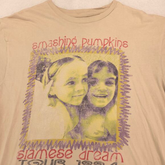 Smashing Pumpkins Band Graphic Crew Neck T Shirt Mens Size Extra Large XL Tan - Picture 1 of 9